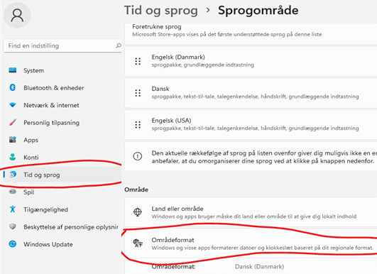 Screenshot af Windows-indstilling til sprogpakkeskifte Screenshot af Windows-indstilling til sprogpakkeskifte